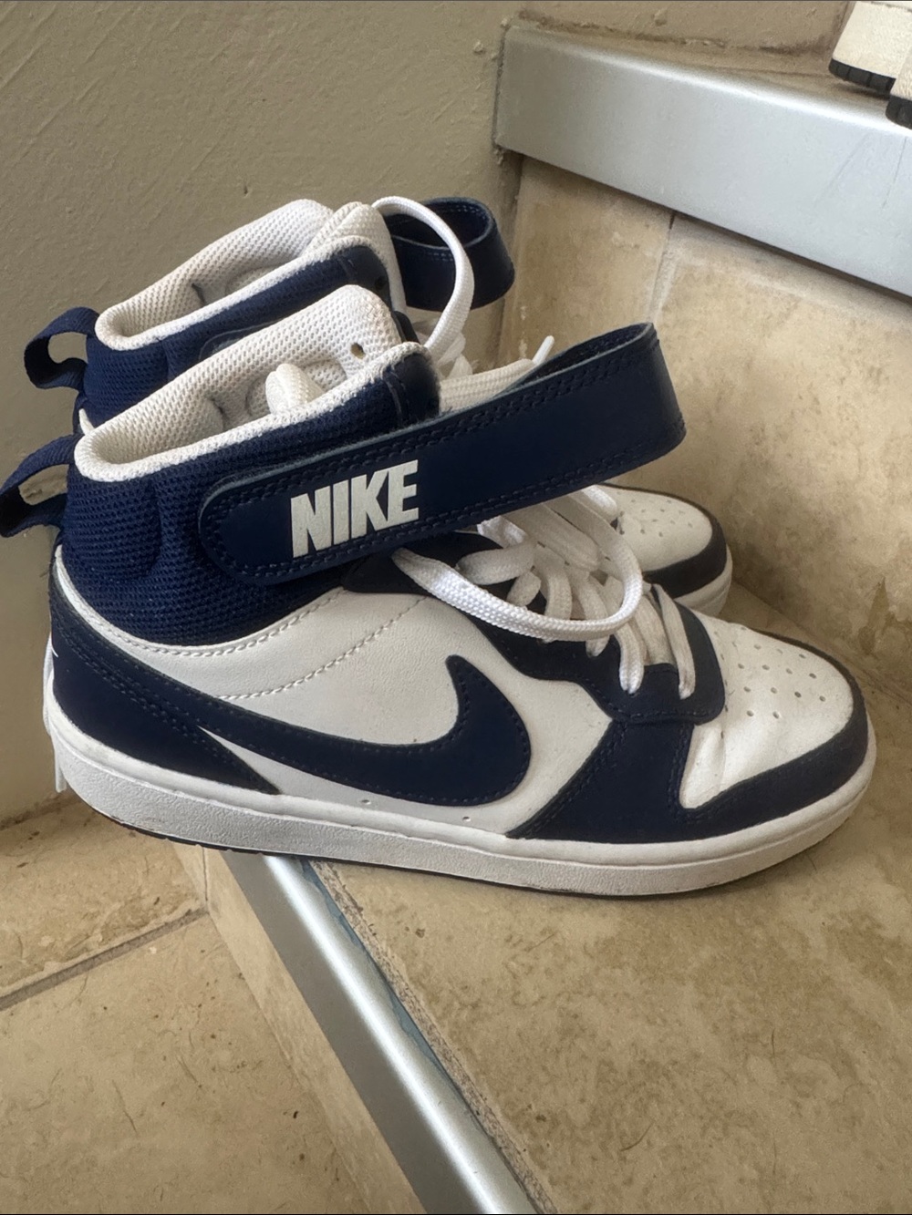 Nike Kids White and Navy High-Top Sneakers
